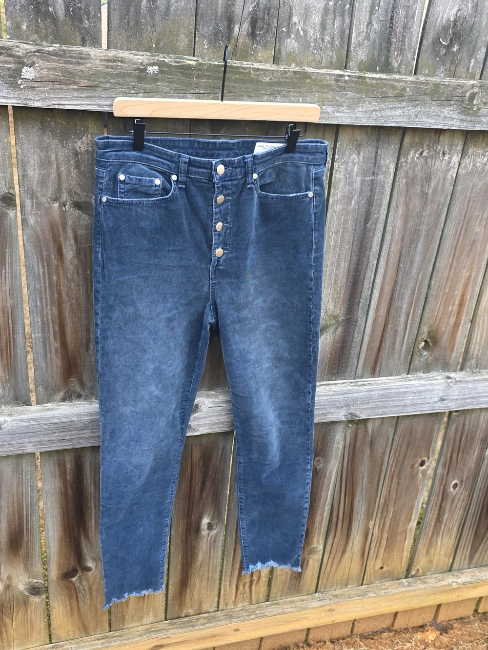 Rag & Bone Nina‎ High-Rise Ankle Skinny Corduroy Pants Navy Raw Hem 31
